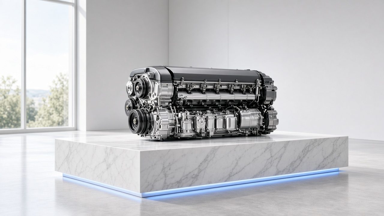 Inline-six engine in studio light