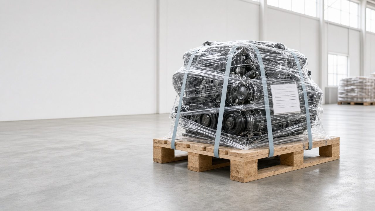 Engine packed on a pallet